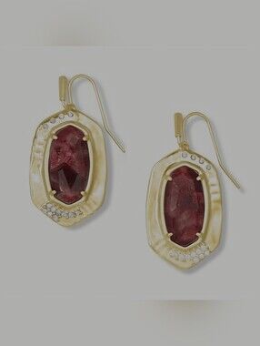 Kendra Scott Anna Gold Drop Earrings in Bronze Veined Maroon Jade
